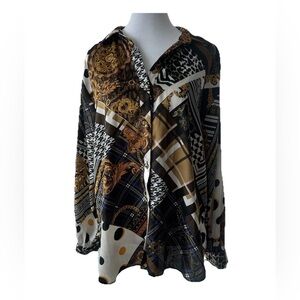 River Island Women’s Baroque Patchwork Print Button-Up Shirt Blouse Size 10 US
